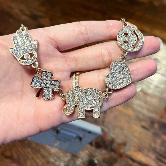 NEW Gold Tone Rhinestone Lucky Charms Necklace Set Fashion Jewelry Cute Earrings - Picture 2 of 6